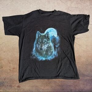 Wolf And Moon Oversize Graphic Tee Black Blue No Label
